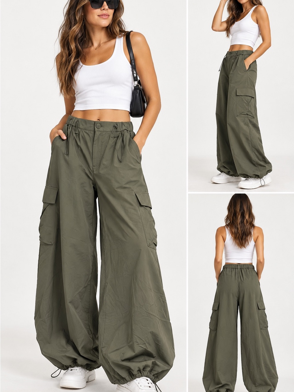 Kinsley + Zoey by Few Moda Olive Cargo Parachute Pants Sample Small